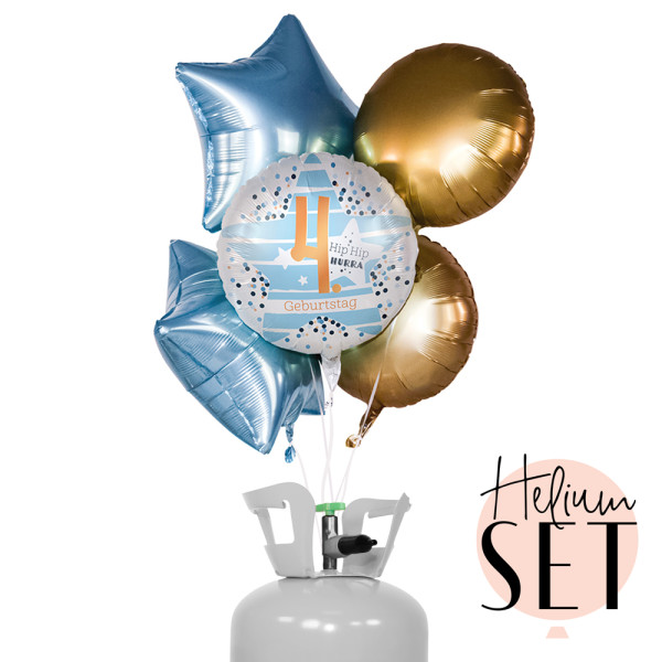Hip Hip Hurra - Four Ballonbouquet-Set mit Heliumbehälter