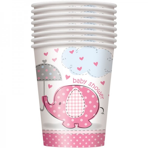 8 Elephant Baby Party Paper Cups Roze 266ml 2