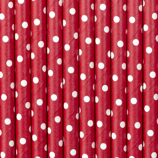 10 gestippelde papieren rietjes rood 19,5 cm