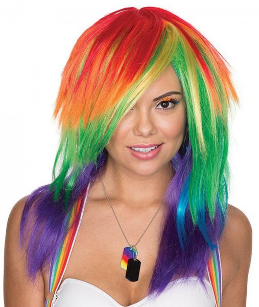 Parrucca arcobaleno punk colorato