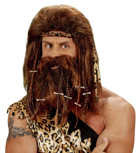 Caveman paryk med skæg og pandebånd 2