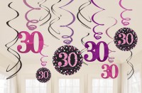 12 pink 30th birthday spiral hangers 60cm