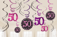 Pink 50th Birthday spiral hanger 60cm