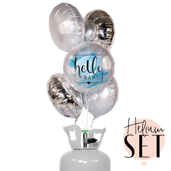 Welcome Baby boy Ballonbouquet-Set mit Heliumbehälter