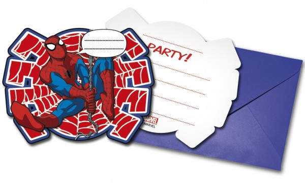 6 tarjetas de invitación de Spiderman Comic