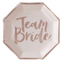Oversigt: 8 Team Bride rødguld papirplader 25 x 25 cm