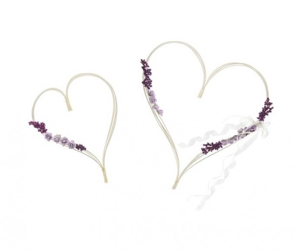 2 violet rattan hearts car jewelry with fastening