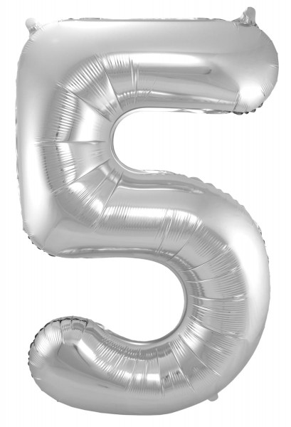 XXL Zahlenballon 5 silber 86cm