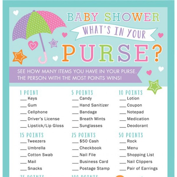 Whats in your purse baby shower party game