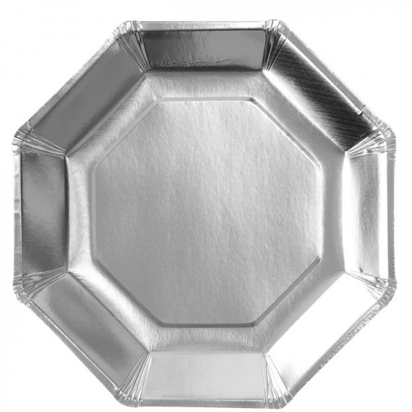 8 assiettes métalliques argentées Genève carré 23cm