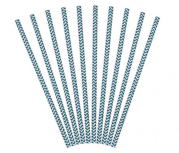 10 pailles en papier zigzag bleu foncé 19,5 cm