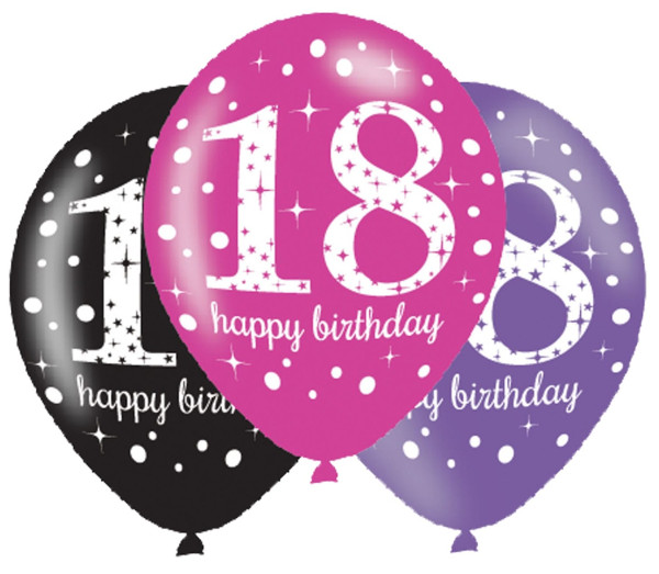 6 lyserøde balloner for 18. fødselsdag 27,5 cm
