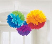 3 pompones de decoración Rainbow Colorful