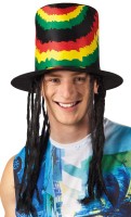 Preview: Colorful rastaman top hat with dreadlocks