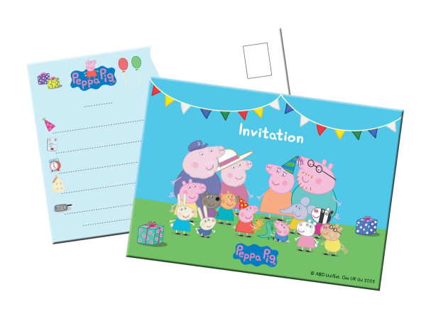 8 inbjudningskort för Peppa Pig-födelsedag