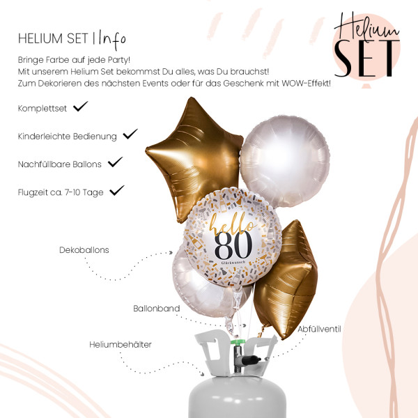 Hello 80 - Ballonbouquet-Set mit Heliumbehälter 3
