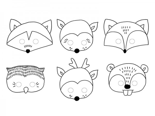 6 masques d'animaux des bois