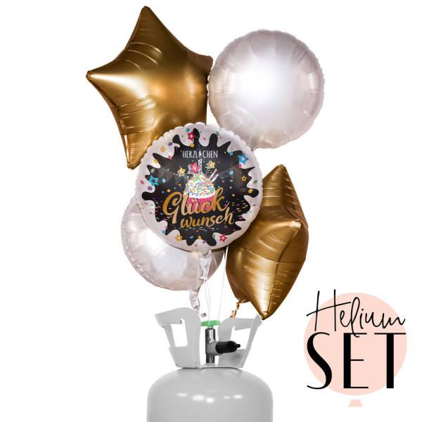 Glückwunsch Cupcake Ballonbouquet-Set mit Heliumbehälter