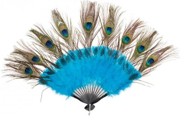 Abanico de plumas de pavo real azul