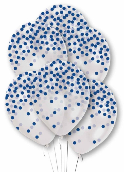 6 blue confetti balloons 27.5cm