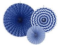 3 mønstre blander papirrosetter kongeblå