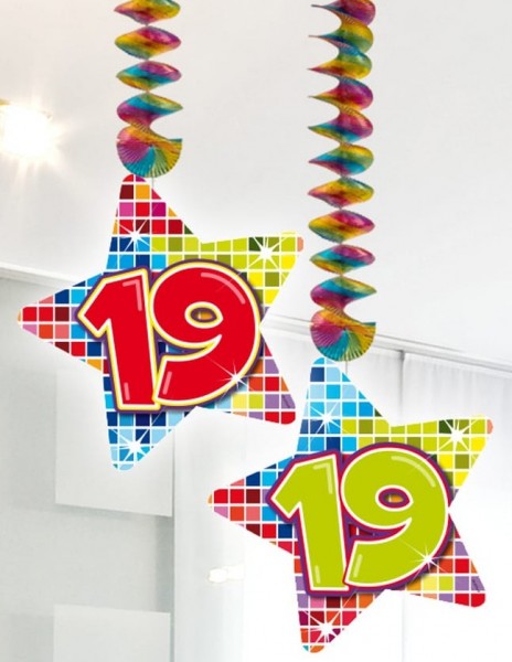 2 Groovy 19th Birthday spiral hangers 75cm
