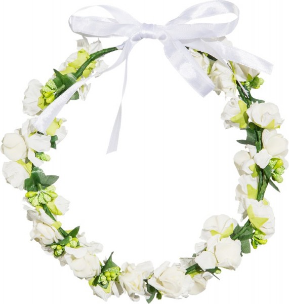 Floral hair wreath with a white bow