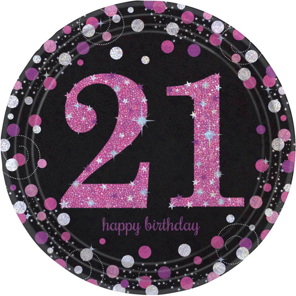 8 Pink 21st Birthday Pappteller 23cm