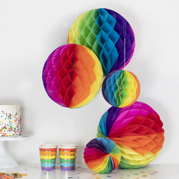 5 rainbow honeycomb balls