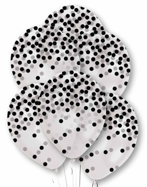 6 djupsvarta tryckta konfettiballonger