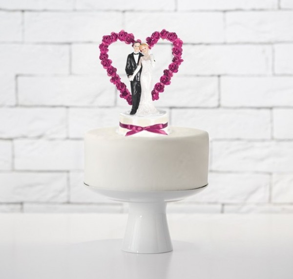 Cake topper bröllopspar med rosa hjärta 2