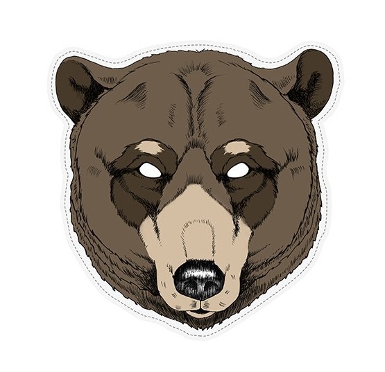 Mask grizzly bear paper with ribbon