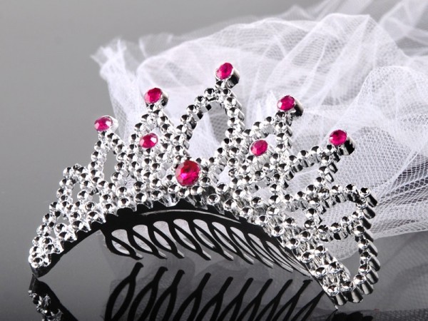 Hair comb with glittering tiara and veil