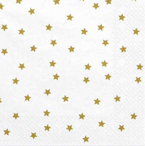 20 Gold Star Napkins White 33cm