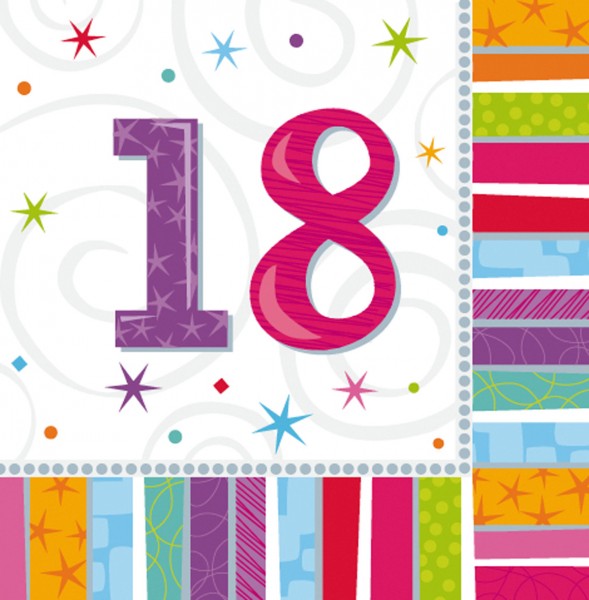 16 servilletas coloridas 33cm para el décimo octavo cumpleaños