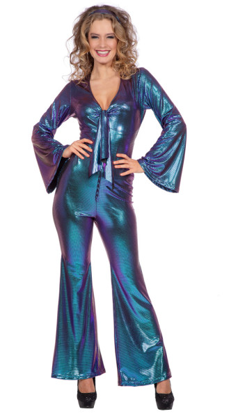 Combinaison disco glamour pour femme bleu-violet