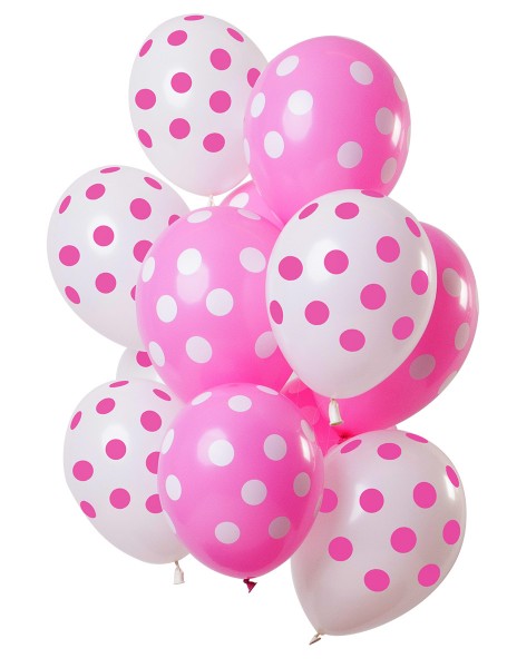 12 latexballonger prickar rosa vita
