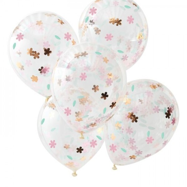 5 ballons de confettis de fleurs de licorne brillantes 30cm