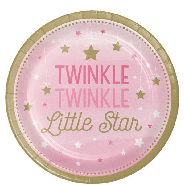 8 platos de papel Twinkle Pink Star 23cm