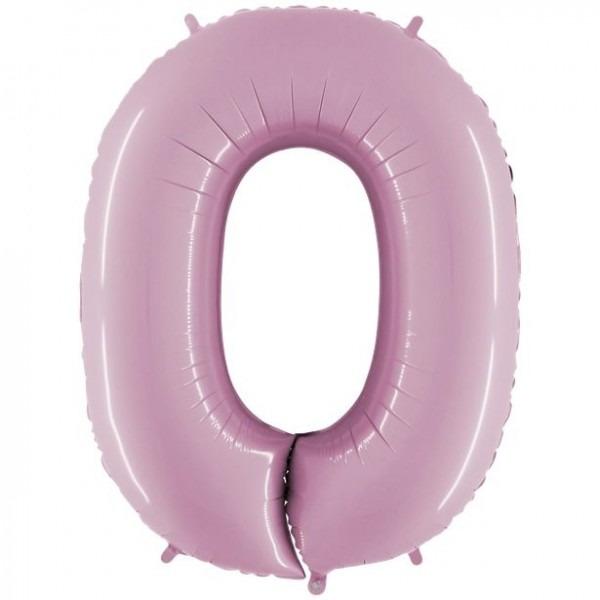 Folieballon nummer 0 pastel roze 102cm