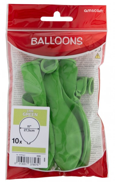 10 ljusgröna ballongpartydansare 27,5cm