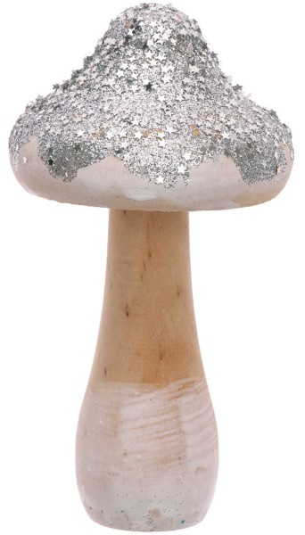 Figurine de décoration champignon d'hiver argent 7 x 14cm