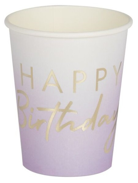 8 Happy Birthday paper cups lavender ombred 255ml