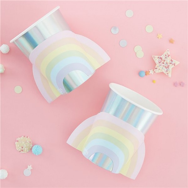 8 Iridescent Rainbow Paper Cups 255ml
