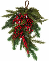 Oversigt: Juledørsdekoration med røde bær 50cm