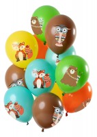 12 latex balloons forest animals colorful