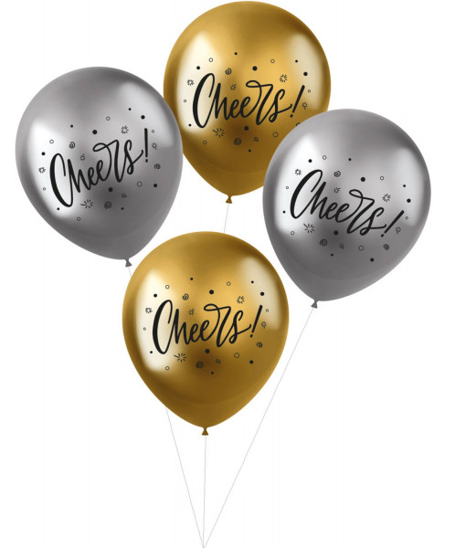 4 Metallic Cheers balloons 33cm