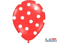 6 balonów w kropki truskawkowe czerwone 30 cm