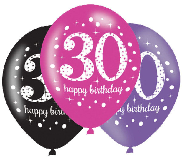 6 pink 30th birthday balloons 27.5cm