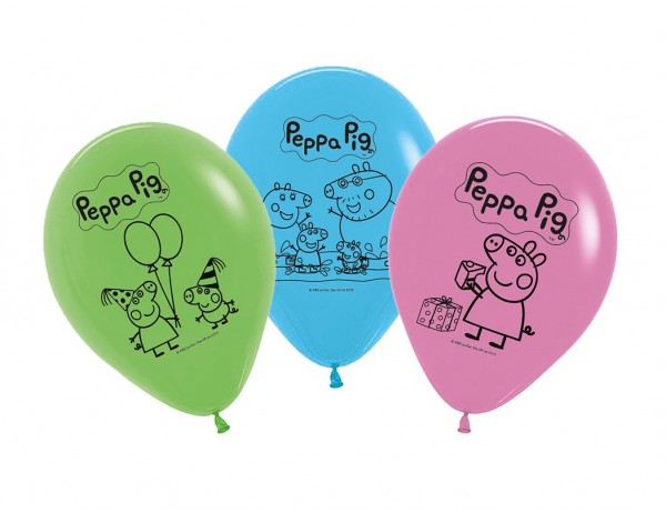 5 Peppa Pig rainbow balloons 30cm